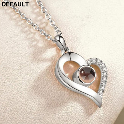 I Love You Projection Charm Pendant Necklaces Heart-shaped Crystal Wedding Ladies Necklace 6 Sterling Silver