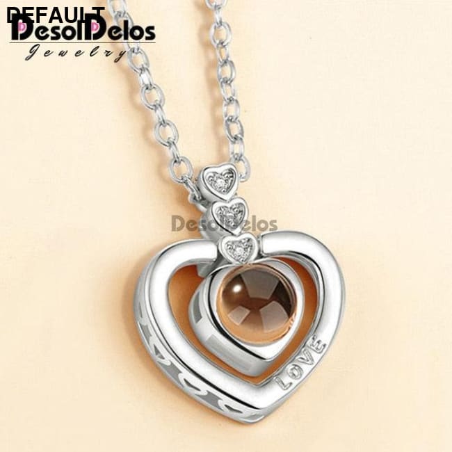 I Love You Projection Charm Pendant Necklaces Heart-shaped Crystal Wedding Ladies Necklace Sterling Silver