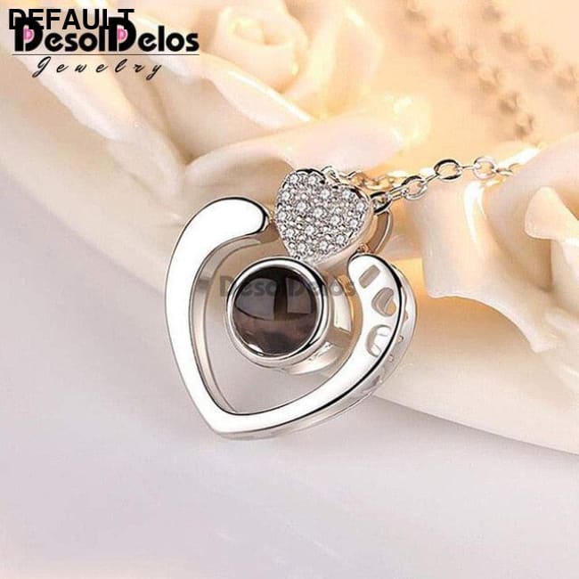 I Love You Projection Charm Pendant Necklaces Heart-shaped Crystal Wedding Ladies Necklace Sterling Silver