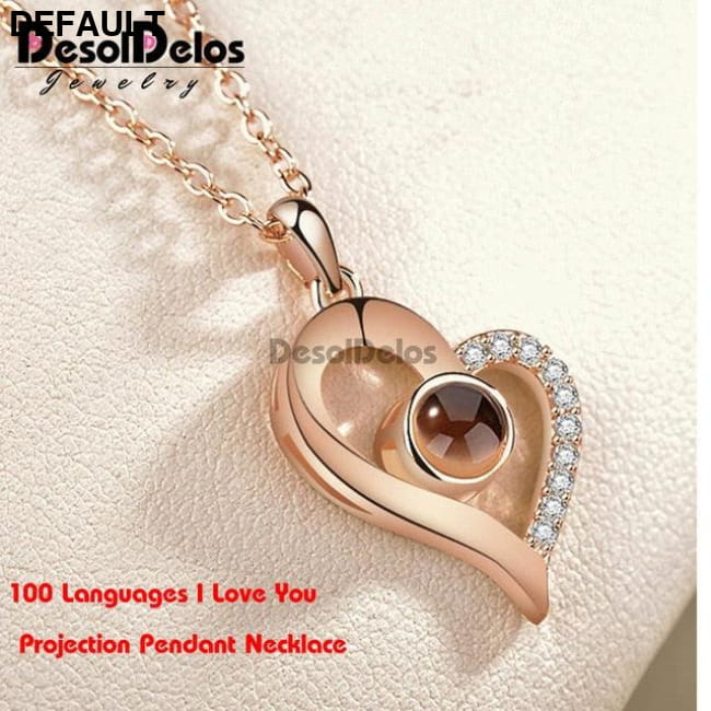 I Love You Projection Charm Pendant Necklaces Heart-shaped Sterling Silver