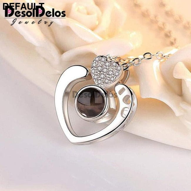 I Love You Projection Charm Pendant Necklaces Heart-shaped Sterling Silver