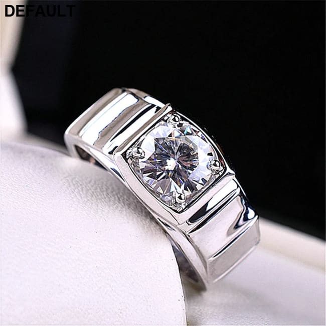 Imitation Mosan Diamond Resizable Men’s Ring Plated With 18K Platinum Four-Claw Inlaid Trapezoidal Design Tidy Men