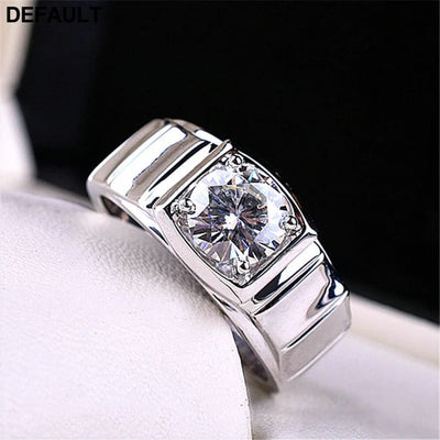 Imitation Mosan Diamond Resizable Men’s Ring Plated With 18K Platinum Four-Claw Inlaid Trapezoidal Design Tidy Men