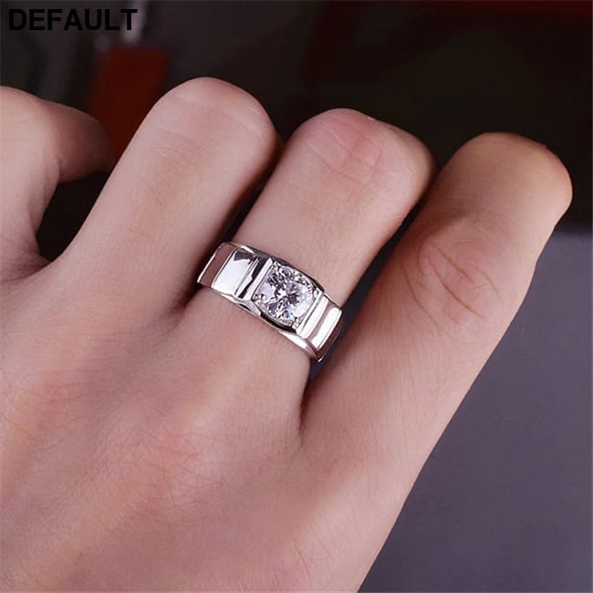 Imitation Mosan Diamond Resizable Men’s Ring Plated With 18K Platinum Four-Claw Inlaid Trapezoidal Design Tidy Men
