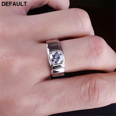 Imitation Mosan Diamond Resizable Men’s Ring Plated With 18K Platinum Four-Claw Inlaid Trapezoidal Design Tidy Men