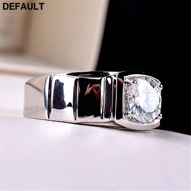 Imitation Mosan Diamond Resizable Men’s Ring Plated With 18K Platinum Four-Claw Inlaid Trapezoidal Design Tidy Men