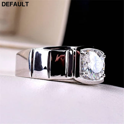 Imitation Mosan Diamond Resizable Men’s Ring Plated With 18K Platinum Four-Claw Inlaid Trapezoidal Design Tidy Men