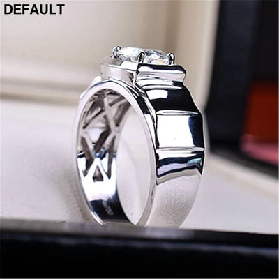 Imitation Mosan Diamond Resizable Men’s Ring Plated With 18K Platinum Four-Claw Inlaid Trapezoidal Design Tidy Men