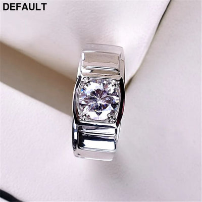 Imitation Mosan Diamond Resizable Men’s Ring Plated With 18K Platinum Four-Claw Inlaid Trapezoidal Design Tidy Men