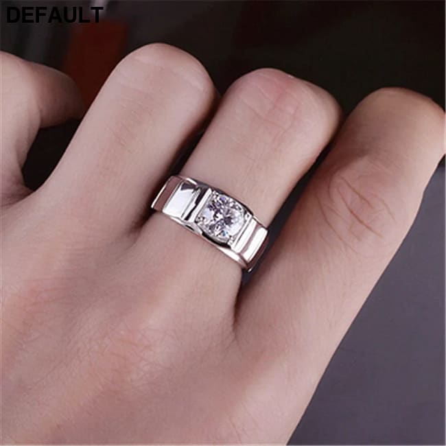 Imitation Mosan Diamond Resizable Men’s Ring Plated With 18K Platinum Four-Claw Inlaid Trapezoidal Design Tidy Men