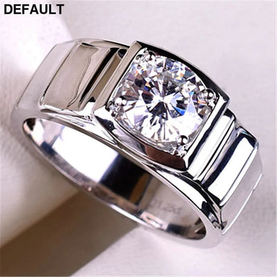 Imitation Mosan Diamond Resizable Men’s Ring Plated With 18K Platinum Four-Claw Inlaid Trapezoidal Design Tidy Men