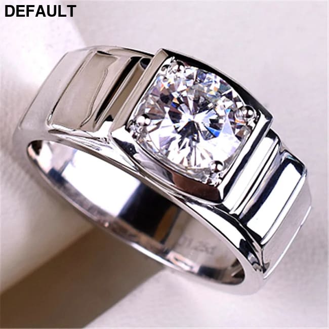 Imitation Mosan Diamond Resizable Men’s Ring Plated With 18K Platinum Four-Claw Inlaid Trapezoidal Design Tidy Men