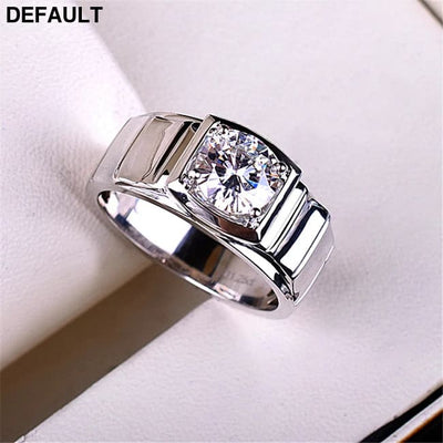 Imitation Mosan Diamond Resizable Men’s Ring Plated With 18K Platinum Four-Claw Inlaid Trapezoidal Design Tidy Men