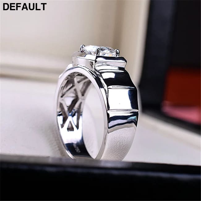 Imitation Mosan Diamond Resizable Men’s Ring Plated With 18K Platinum Four-Claw Inlaid Trapezoidal Design Tidy Men