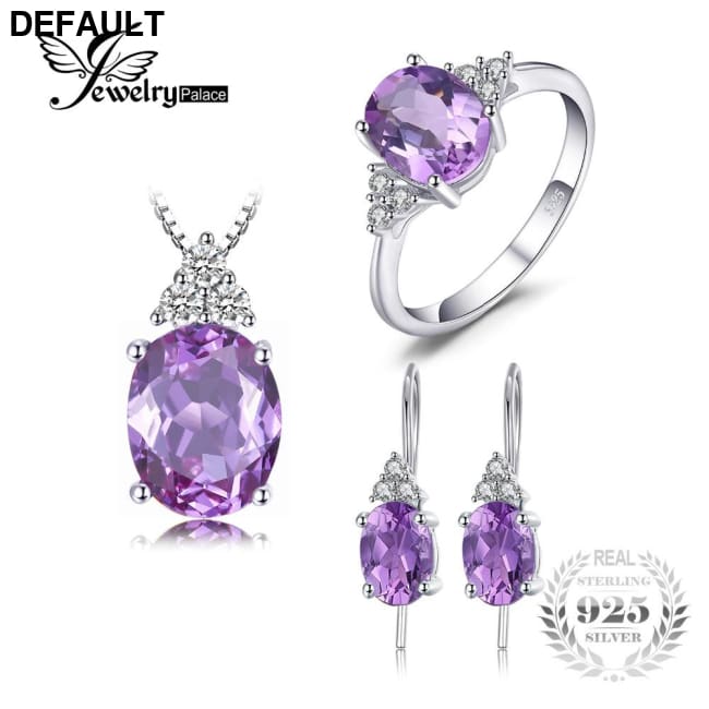 JewelryPalace Classic 7ct Created Alexandrite Ring Pendant Necklaces Drop Earrings Jewelry Sets 925 Sterling Silver