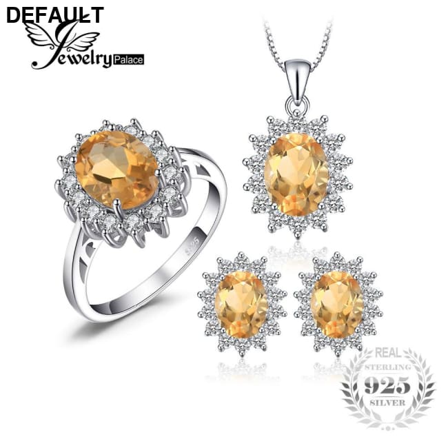 Jewelrypalace Diana Style Natural Citrine Ring Pendant Earring Jewelry Set Pure 925 Sterling Silver Fine 6 Necklace
