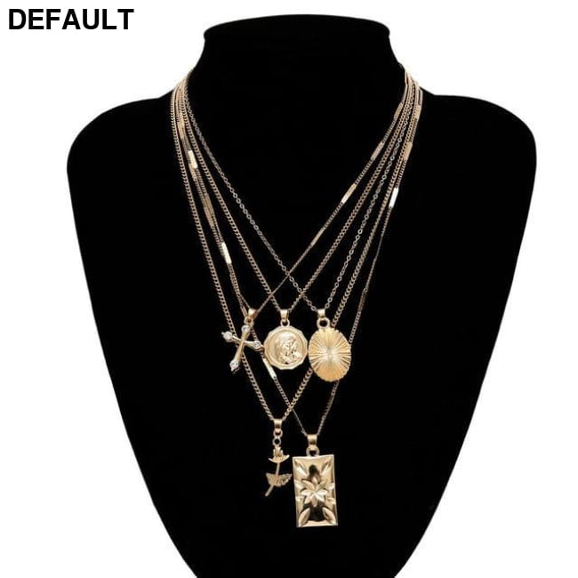 Layered Rose Cross Pendant Choker Necklace Set Boho Golden Sterling Silver Necklaces