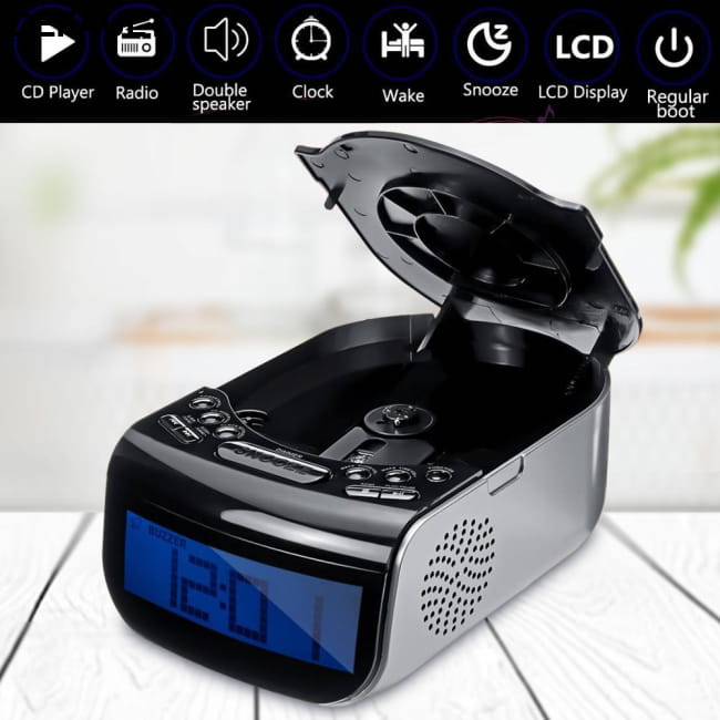 LCD Digital Alarm Dual Speakers Radio CD Music Player Black / 220V US Portable Players Electronics