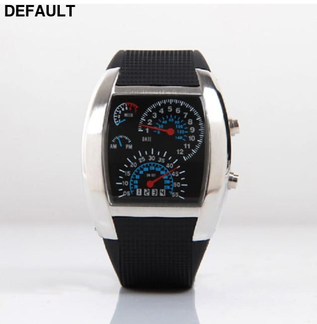 LED Rubber Watch Black Silver Men Sport Watches