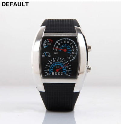 LED Rubber Watch Black Silver Men Sport Watches