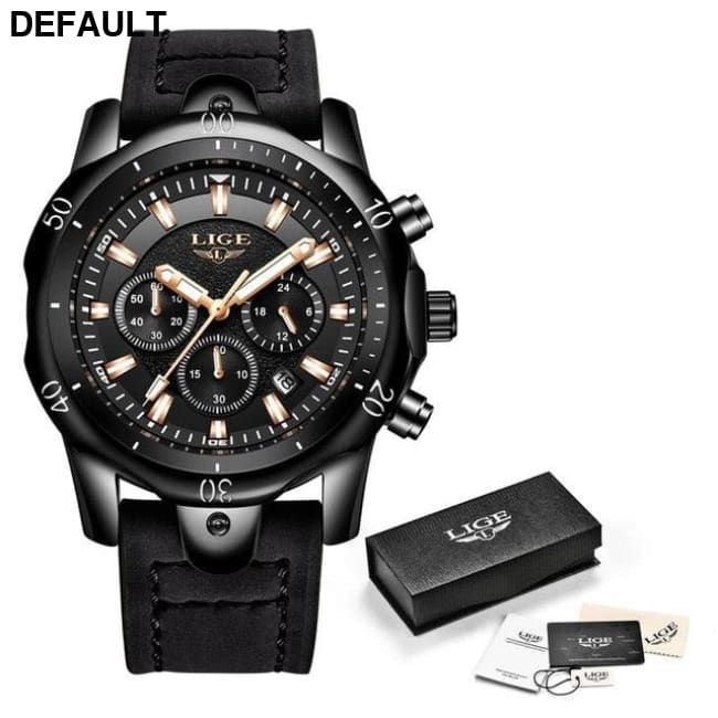 LIGE Blue Watch All black Men Sport Watches