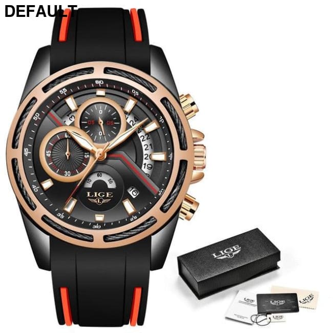 LIGE Blue Watch Black gold Men Sport Watches