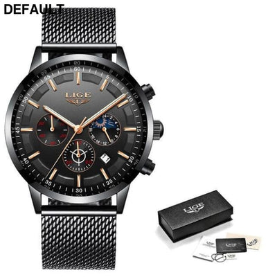 LIGE Blue Watch black gold Men Sport Watches