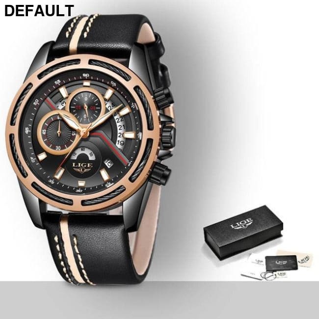 LIGE Blue Watch Black Rose gold Men Sport Watches
