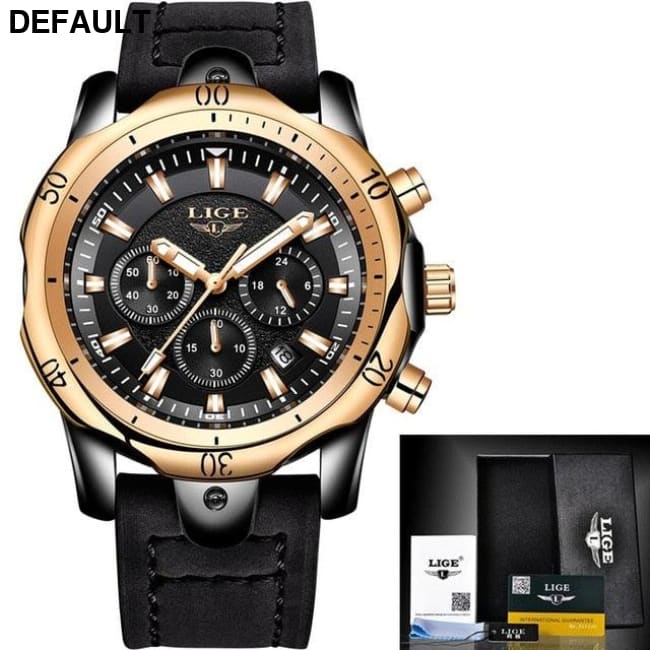 LIGE Blue Watch Black rose gold Men Sport Watches