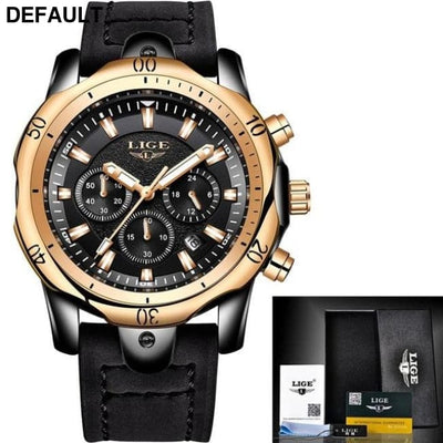 LIGE Blue Watch Black rose gold Men Sport Watches