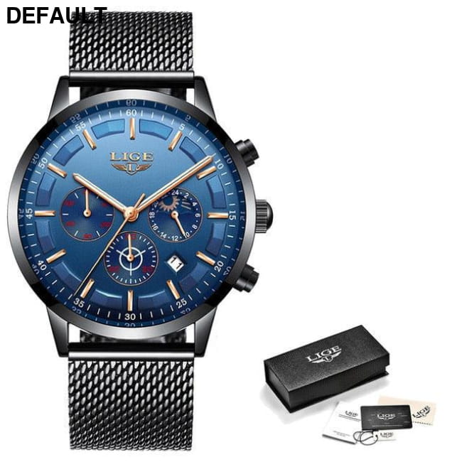 LIGE Blue Watch Black rose Men Sport Watches