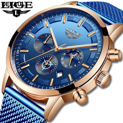 LIGE Blue Watch Men Sport Watches