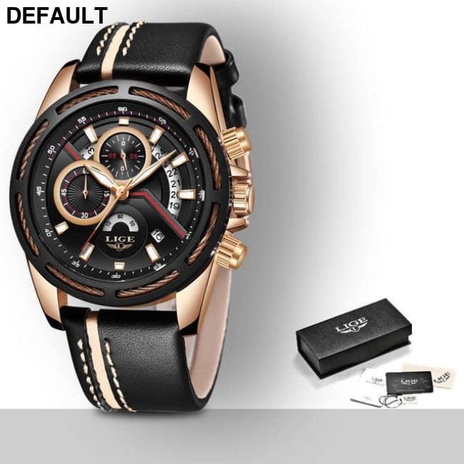 LIGE Blue Watch Rose gold black 2 Men Sport Watches