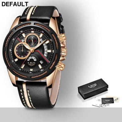LIGE Blue Watch Rose gold black 2 Men Sport Watches