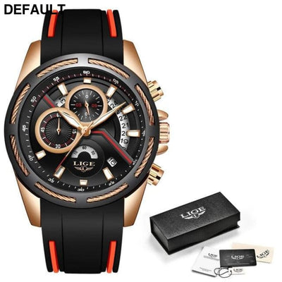 LIGE Blue Watch Rose gold black 3 Men Sport Watches