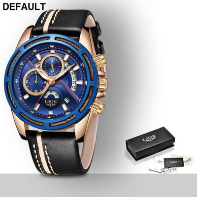 LIGE Blue Watch Rose gold blue Men Sport Watches