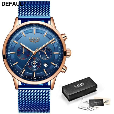 LIGE Blue Watch rose blue Men Sport Watches