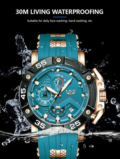 LIGE Mens Watches Top Brand Luxury Big Dial Watch Men Silicone Military Sports Waterproof Quartz For Relogio Masculino