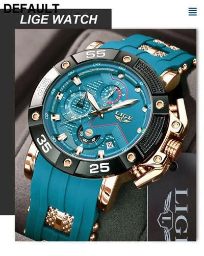 LIGE Mens Watches Top Brand Luxury Big Dial Watch Men Silicone Military Sports Waterproof Quartz For Relogio Masculino