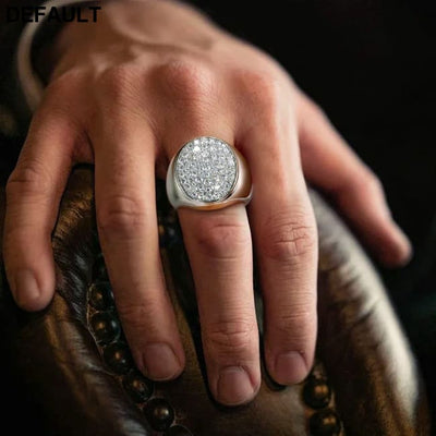 LinkerLove Sparkling Full Moissanite Ring Hip Hop for Men Gold Plated 925 Sterling Silver Diamond Party Luxury Jewelry