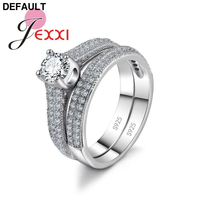 Lovely Couple Rings 925 Sterling Silver Color Jewlery For Women Wedding Finger Ring Sets Paved Rhinestones Luxury
