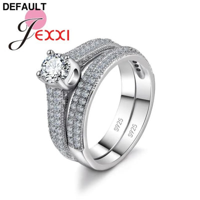 Lovely Couple Rings 925 Sterling Silver Color Jewlery For Women Wedding Finger Ring Sets Paved Rhinestones Luxury