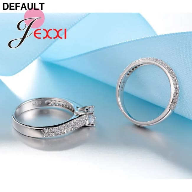 Lovely Couple Rings 925 Sterling Silver Color Jewlery For Women Wedding Finger Ring Sets Paved Rhinestones Luxury