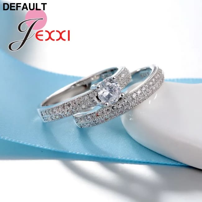 Lovely Couple Rings 925 Sterling Silver Color Jewlery For Women Wedding Finger Ring Sets Paved Rhinestones Luxury