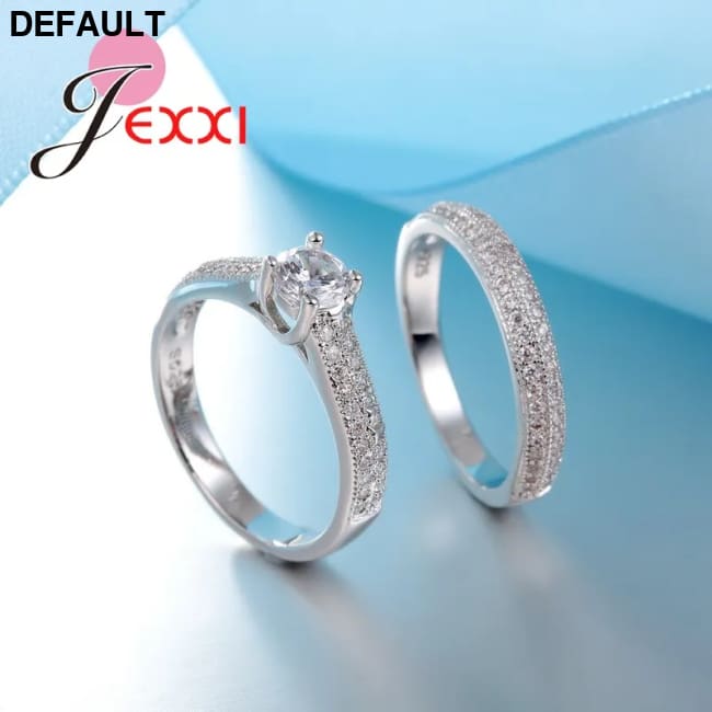 Lovely Couple Rings 925 Sterling Silver Color Jewlery For Women Wedding Finger Ring Sets Paved Rhinestones Luxury