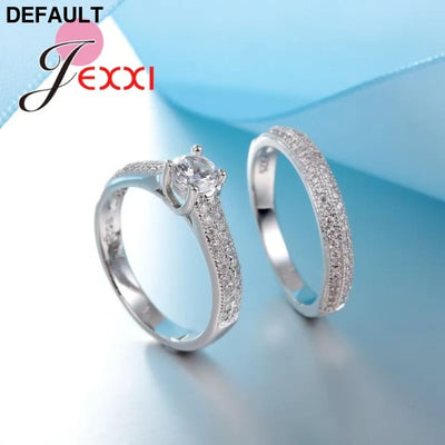 Lovely Couple Rings 925 Sterling Silver Color Jewlery For Women Wedding Finger Ring Sets Paved Rhinestones Luxury