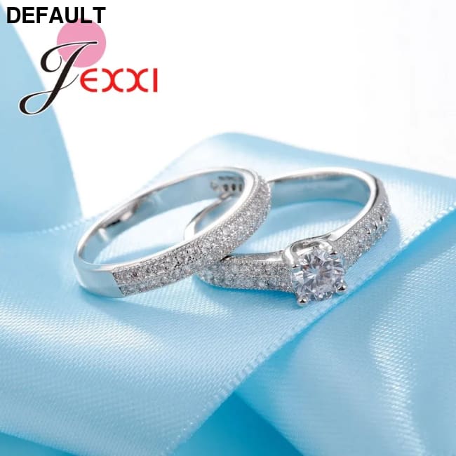 Lovely Couple Rings 925 Sterling Silver Color Jewlery For Women Wedding Finger Ring Sets Paved Rhinestones Luxury