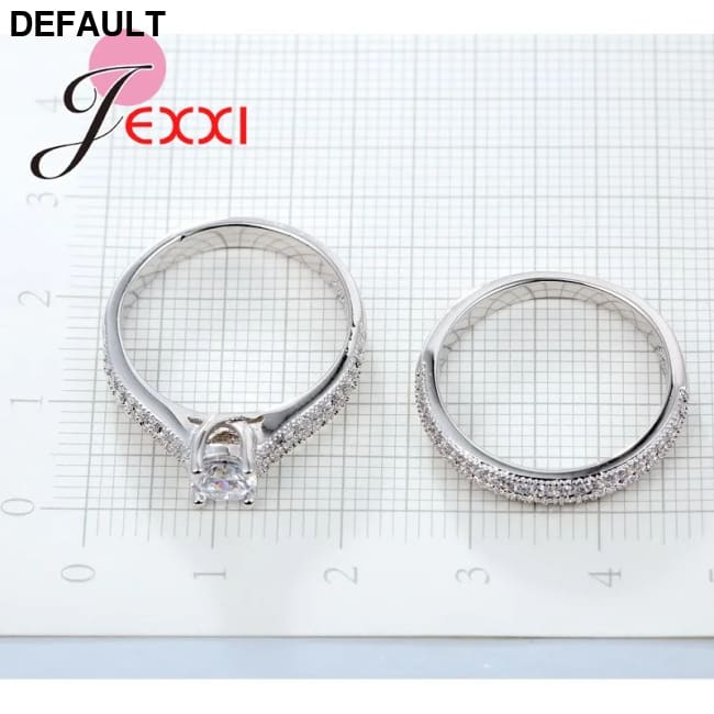 Lovely Couple Rings 925 Sterling Silver Color Jewlery For Women Wedding Finger Ring Sets Paved Rhinestones Luxury