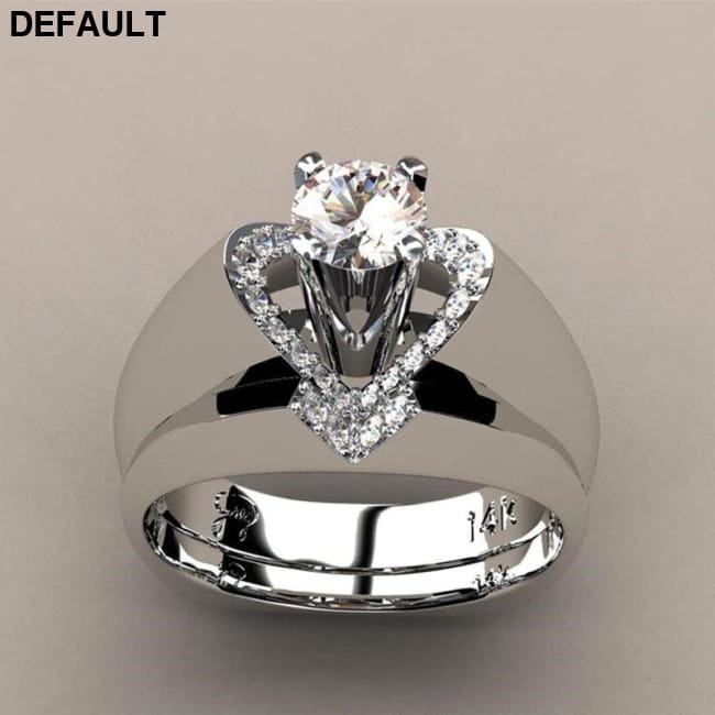 Luxury AAA White Zircon Heart Wedding Double Ring Set for Women Sterling Silver Rings
