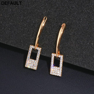 Luxury Classic Gold Color Long Crystal Earring Brincos Simple Geometric Square Drop Earrings Sterling Silver